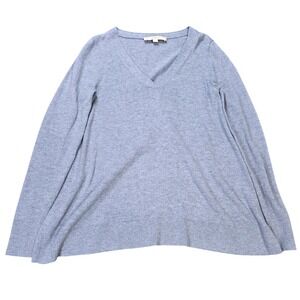 LOFT Long Sleeve Knit Sweater Women's XS Heather Blue V-Neck Flare Soft Relaxed